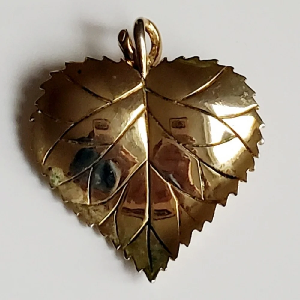 2 In 1 Unique Gold Leaf Pendant Brooch w/ Jagged Edge & Curled Stem Bail - Picture 1 of 4